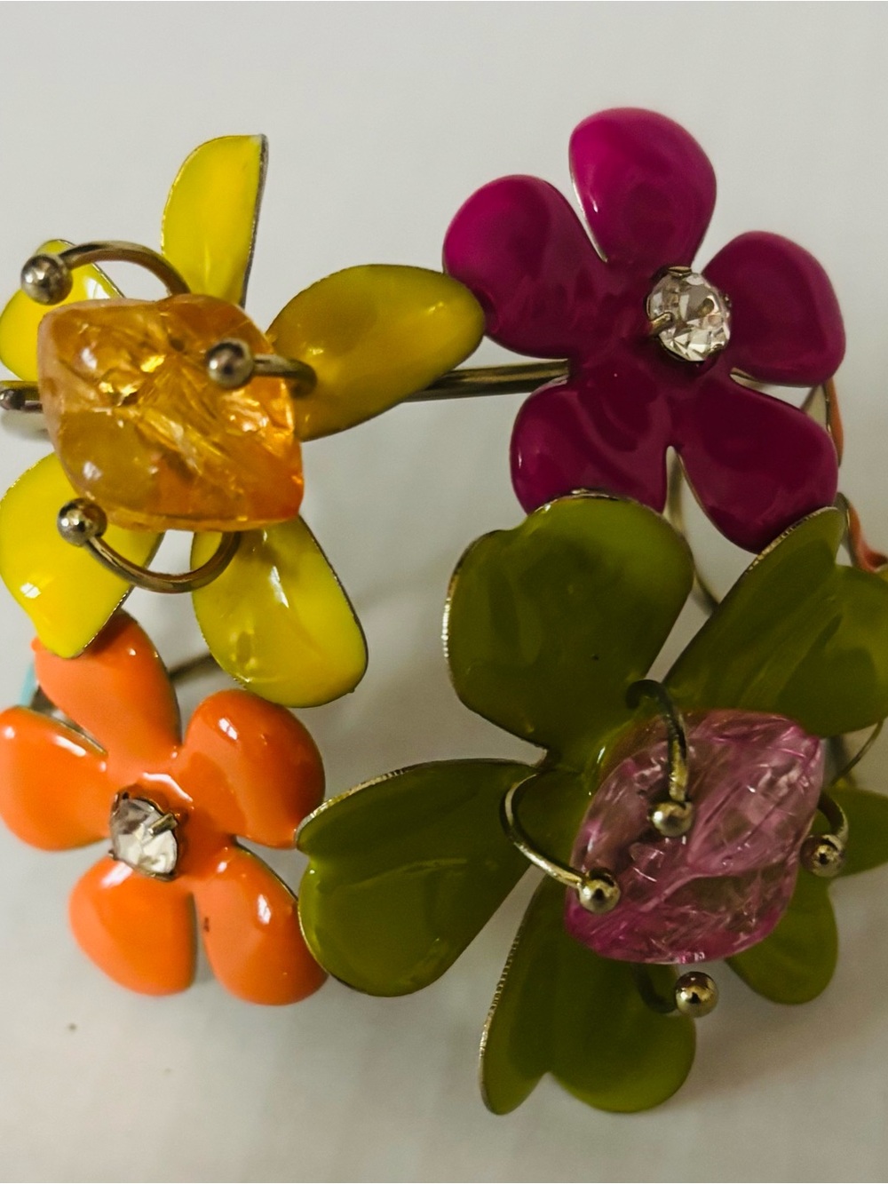 Colorful Floral Statement Bracelet - Pink, Yellow, Orange, Green - Women Jewelry